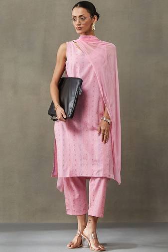 classic women ethnic motifs printed regular cotton kurta with palazzos & with dupatta