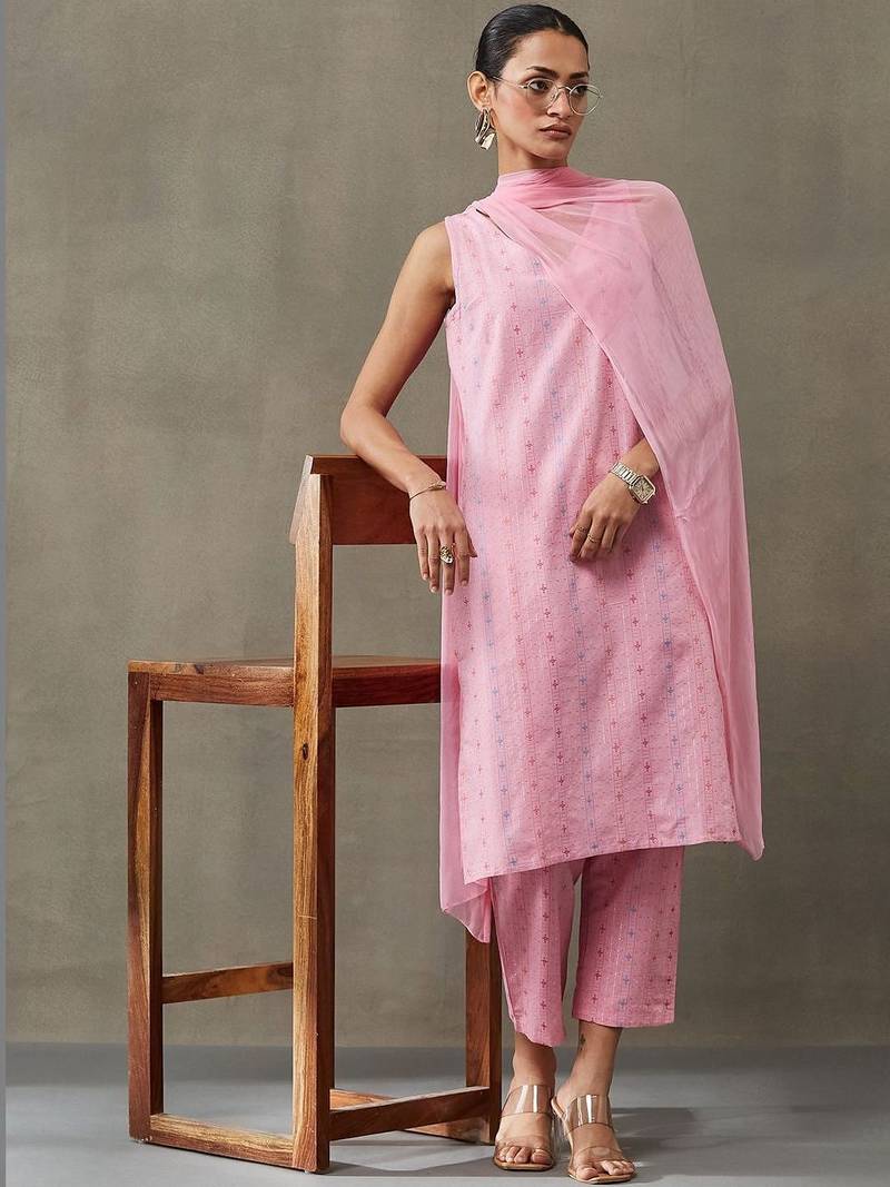 classic women ethnic motifs printed regular cotton kurta with palazzos & with dupatta