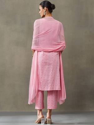 classic women ethnic motifs printed regular cotton kurta with palazzos & with dupatta 4