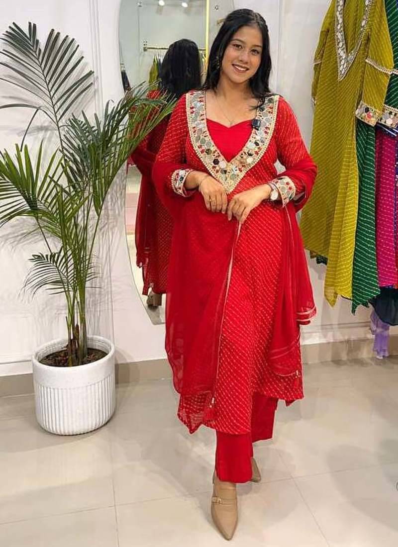 Ruhani red lehariya co-ord set