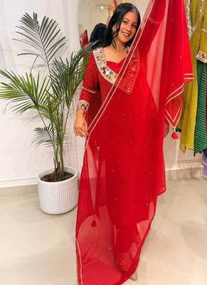 Ruhani red lehariya co-ord set 3