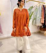 Rust orange  crinkled peplum kurta set