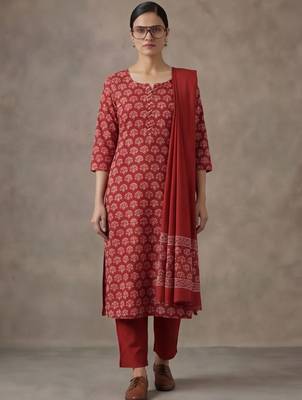 everyday women floral printed regular gotta patti cotton kurta with trousers & with dupatta 1