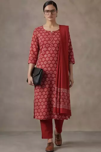 everyday women floral printed regular gotta patti cotton kurta with trousers & with dupatta