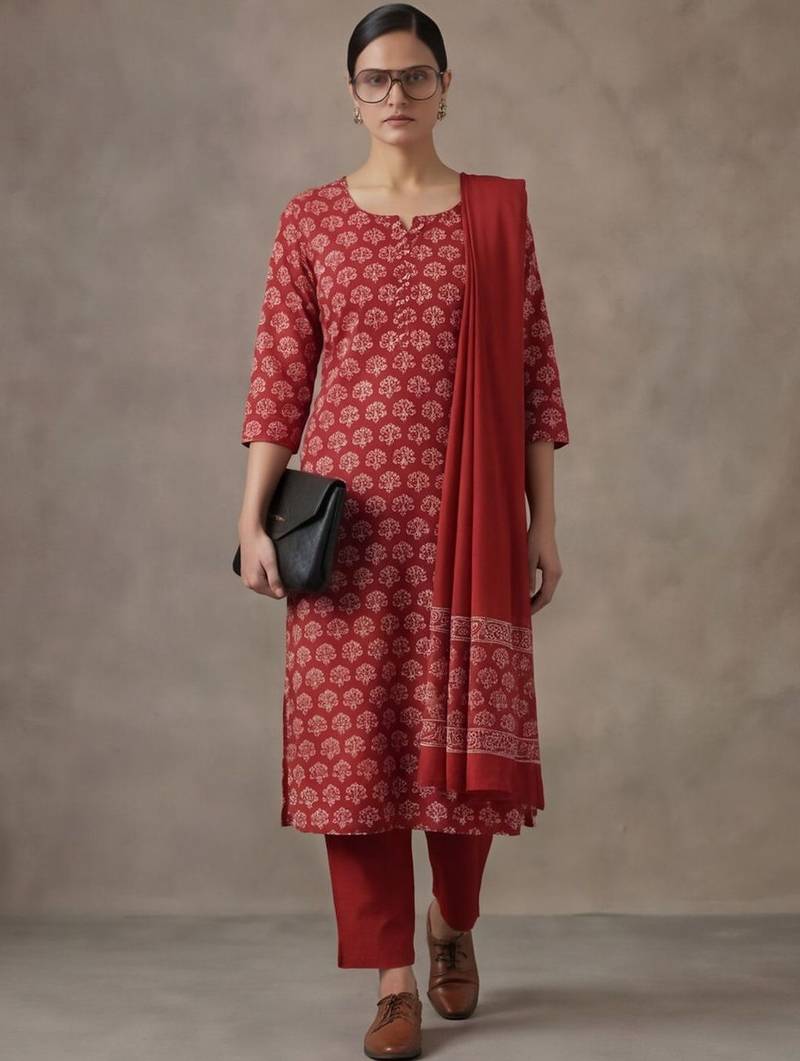 everyday women floral printed regular gotta patti cotton kurta with trousers & with dupatta
