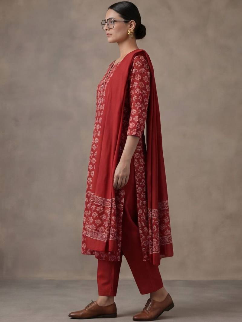 everyday women floral printed regular gotta patti cotton kurta with trousers & with dupatta