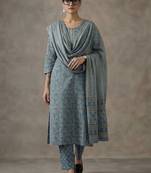office women printed regular cotton kurta with palazzos & with dupatta