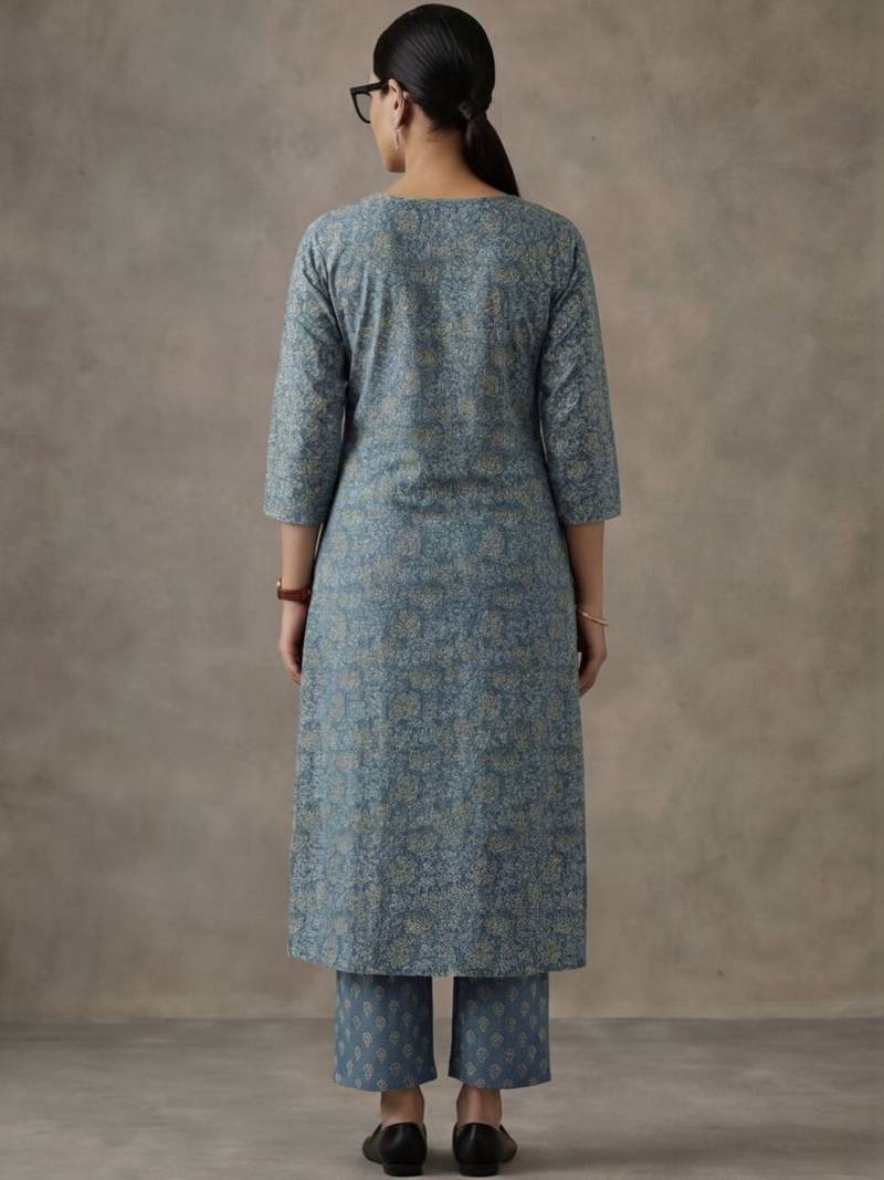office women printed regular cotton kurta with palazzos & with dupatta