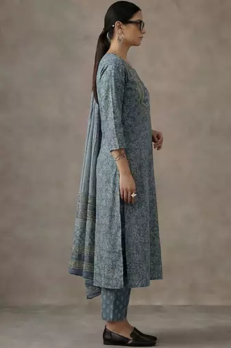 office women printed regular cotton kurta with palazzos & with dupatta