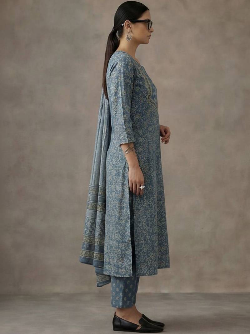 office women printed regular cotton kurta with palazzos & with dupatta