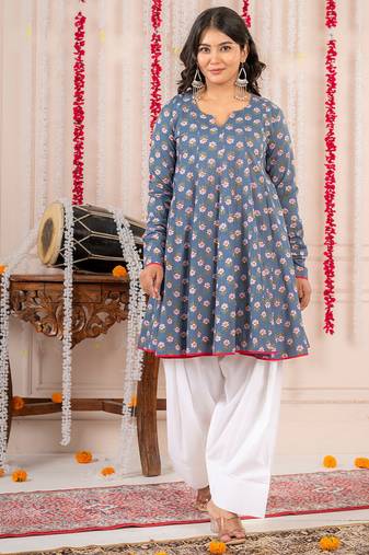 Sky blue cotton farshi salwar set