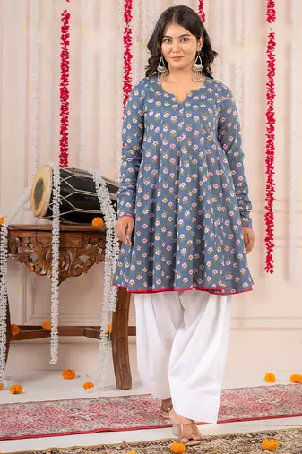 Sky blue cotton farshi salwar set