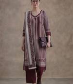 workwear women striped regular thread work cotton kurta with trousers & with dupatta