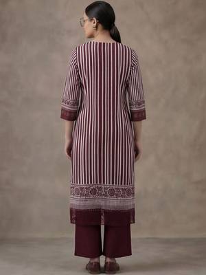 workwear women striped regular thread work cotton kurta with trousers & with dupatta 2
