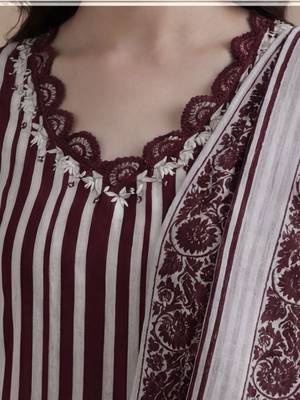workwear women striped regular thread work cotton kurta with trousers & with dupatta 4