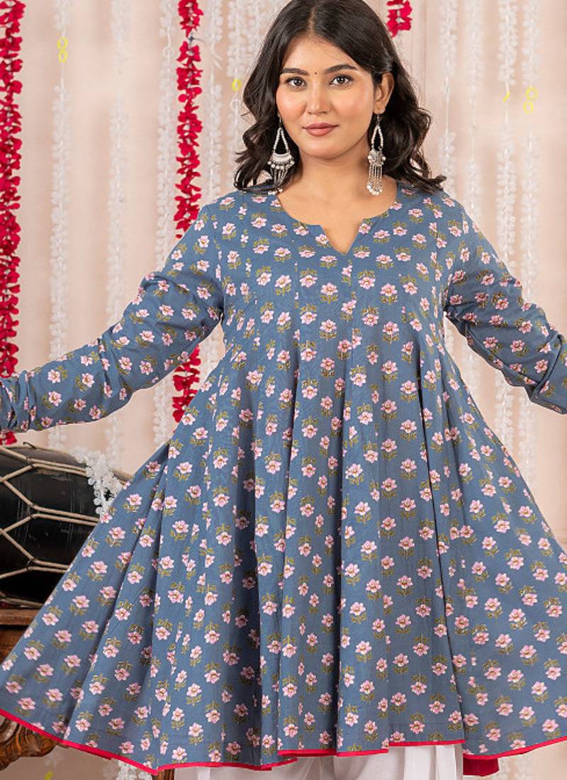Sky blue cotton farshi salwar set