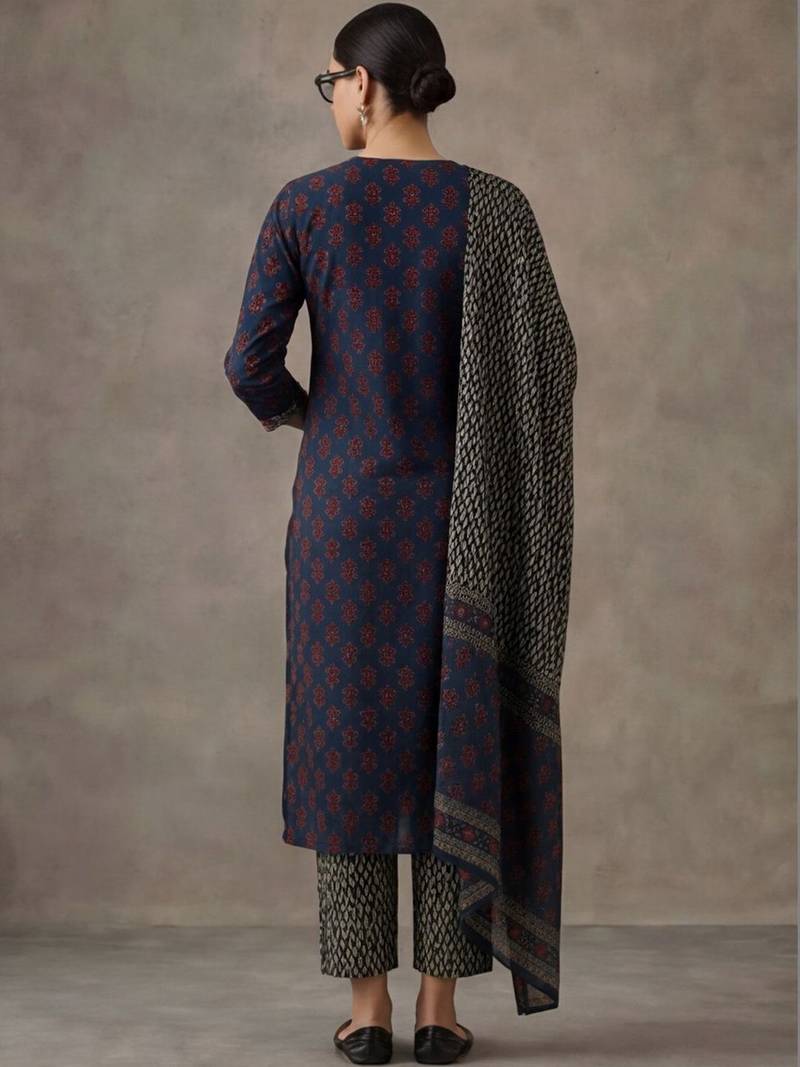 workwear women floral embroidered regular gotta patti cotton kurta with trousers & with dupatta