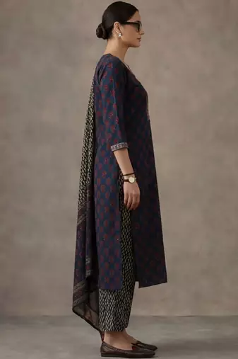 workwear women floral embroidered regular gotta patti cotton kurta with trousers & with dupatta