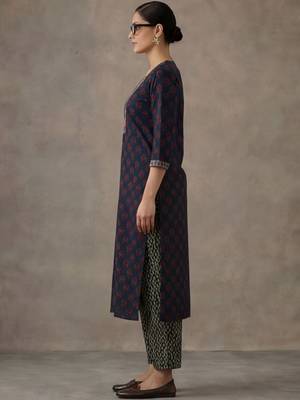 workwear women floral embroidered regular gotta patti cotton kurta with trousers & with dupatta 4
