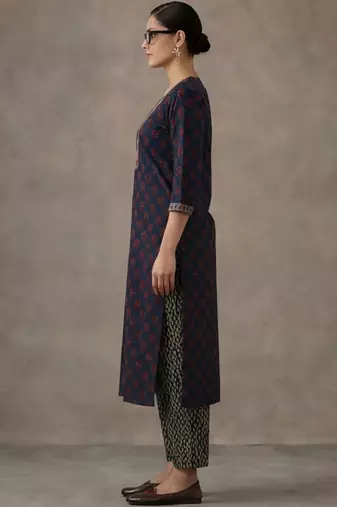 workwear women floral embroidered regular gotta patti cotton kurta with trousers & with dupatta
