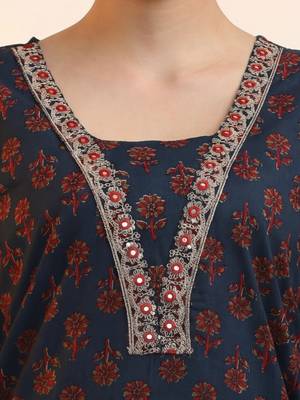 workwear women floral embroidered regular gotta patti cotton kurta with trousers & with dupatta 5
