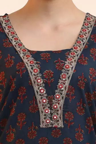 workwear women floral embroidered regular gotta patti cotton kurta with trousers & with dupatta