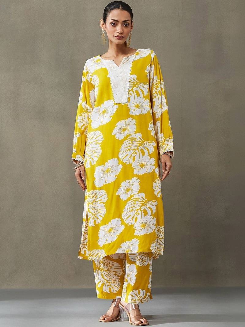 structured women floral printed regular gotta patti kurta with palazzos