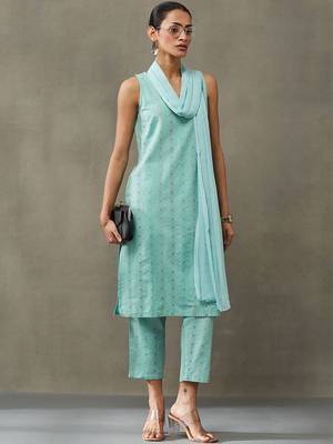 workwear women ethnic motifs printed regular cotton kurta with palazzos & with dupatta 1