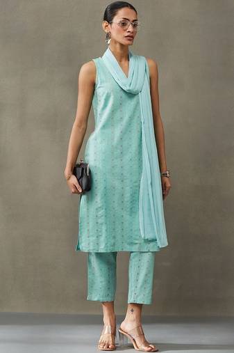 workwear women ethnic motifs printed regular cotton kurta with palazzos & with dupatta