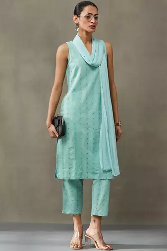 workwear women ethnic motifs printed regular cotton kurta with palazzos & with dupatta