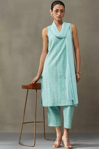 workwear women ethnic motifs printed regular cotton kurta with palazzos & with dupatta