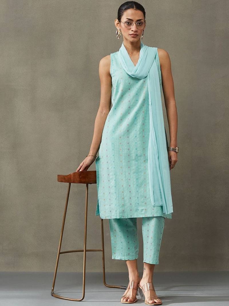 workwear women ethnic motifs printed regular cotton kurta with palazzos & with dupatta