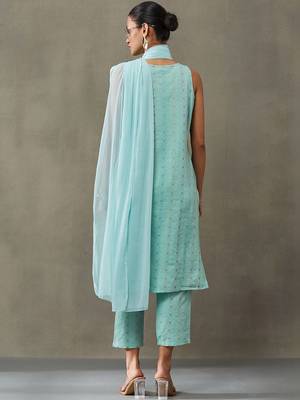 workwear women ethnic motifs printed regular cotton kurta with palazzos & with dupatta 5
