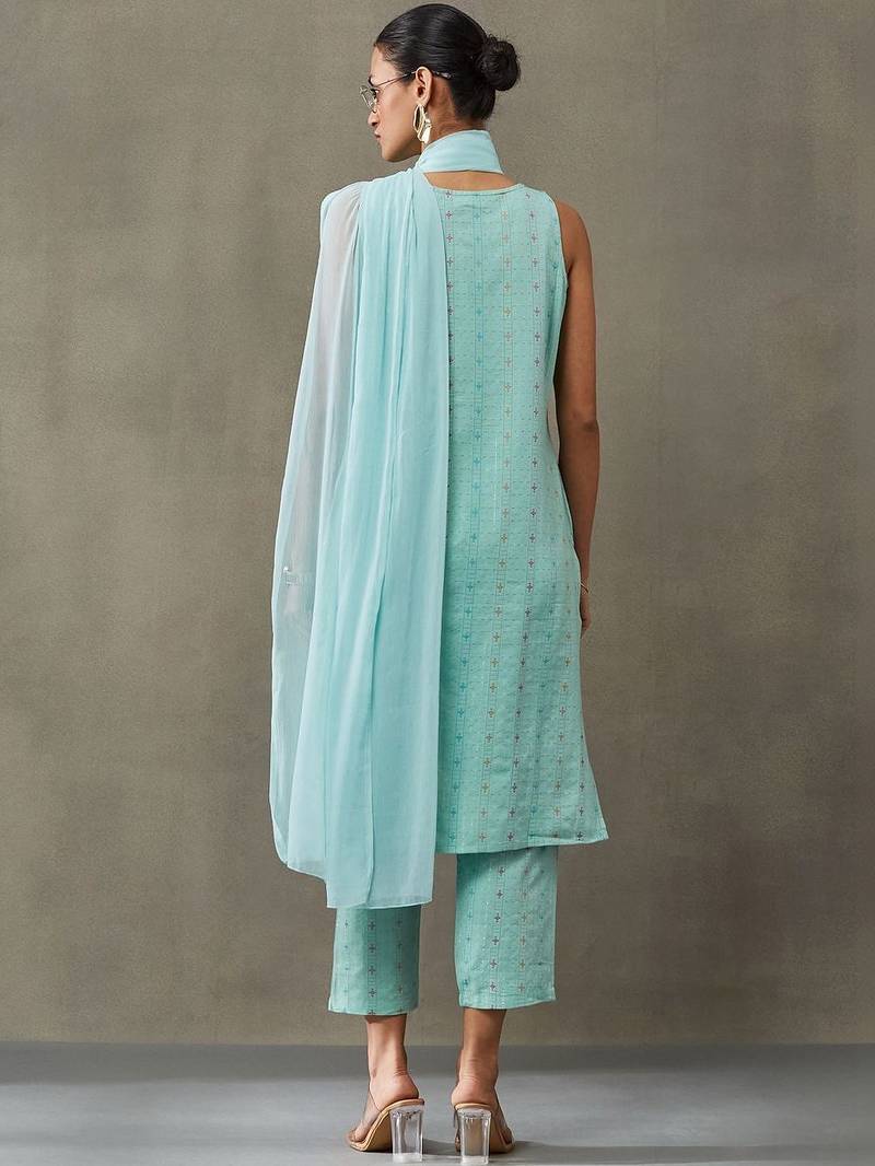workwear women ethnic motifs printed regular cotton kurta with palazzos & with dupatta