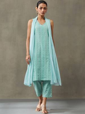 workwear women ethnic motifs printed regular cotton kurta with palazzos & with dupatta 6