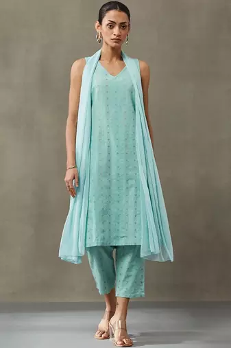 workwear women ethnic motifs printed regular cotton kurta with palazzos & with dupatta