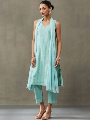 workwear women ethnic motifs printed regular cotton kurta with palazzos & with dupatta 7
