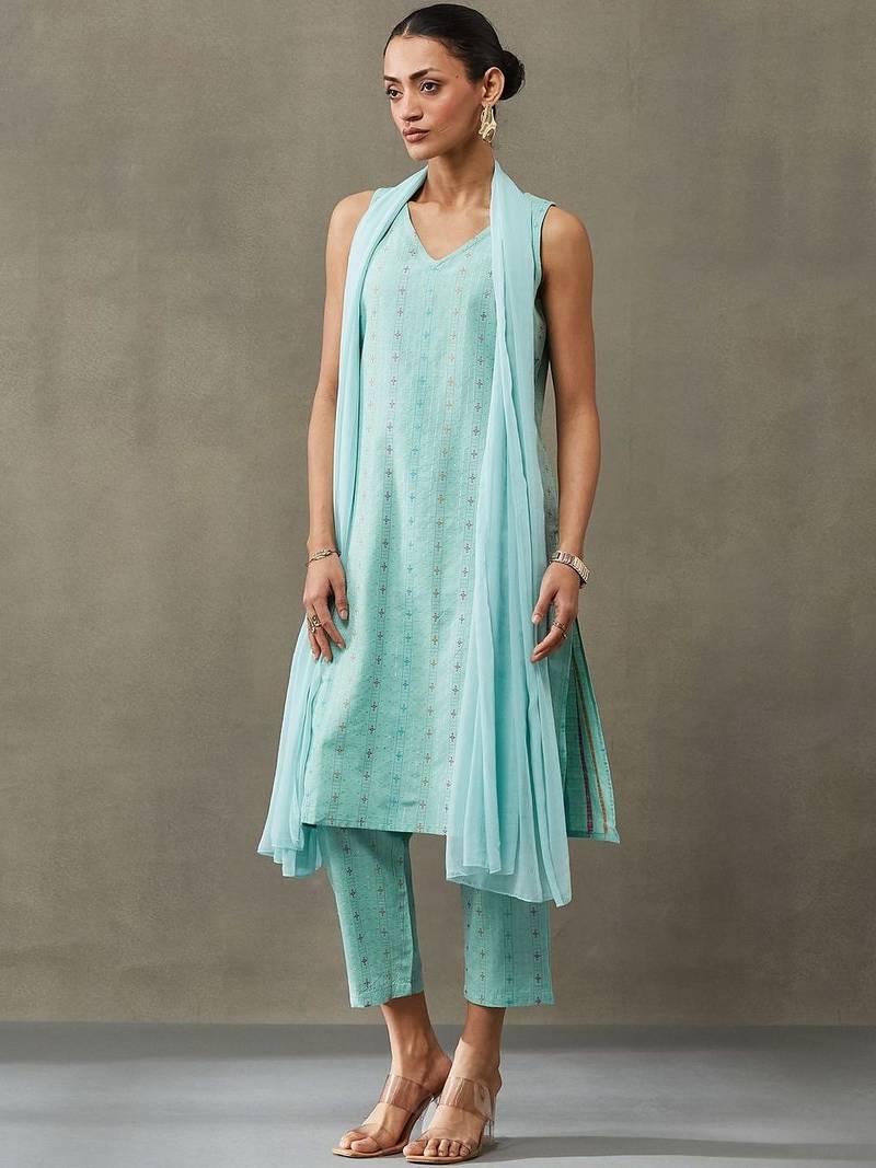 workwear women ethnic motifs printed regular cotton kurta with palazzos & with dupatta