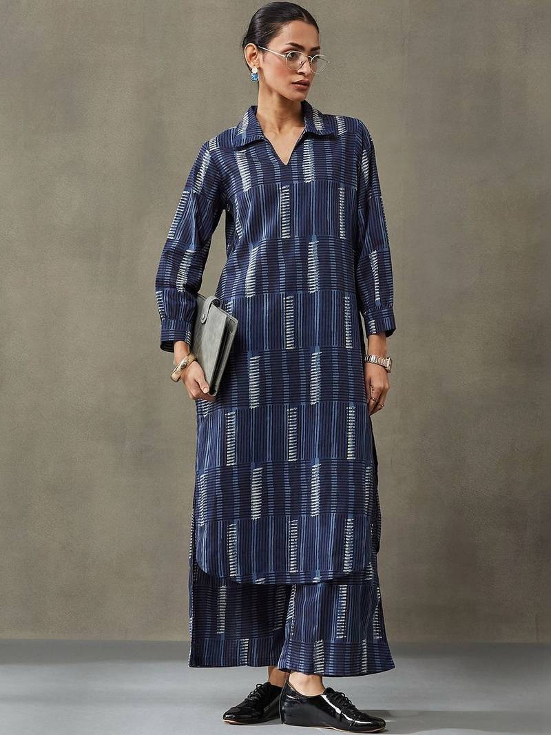 lightweight women floral printed regular cotton kurta with trousers