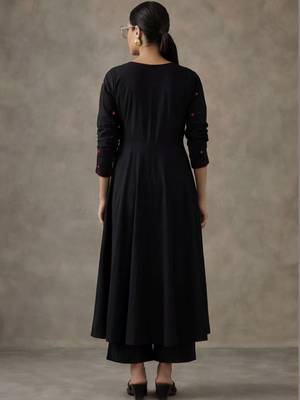 workwear women embroidered angrakha mirror work cotton kurta with trousers 2