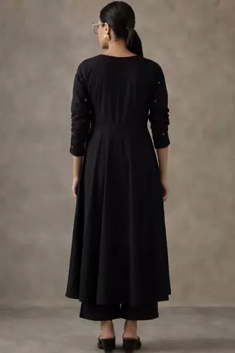 workwear women embroidered angrakha mirror work cotton kurta with trousers