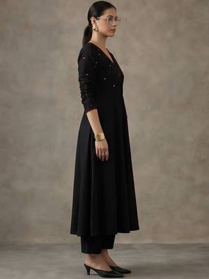 workwear women embroidered angrakha mirror work cotton kurta with trousers 3