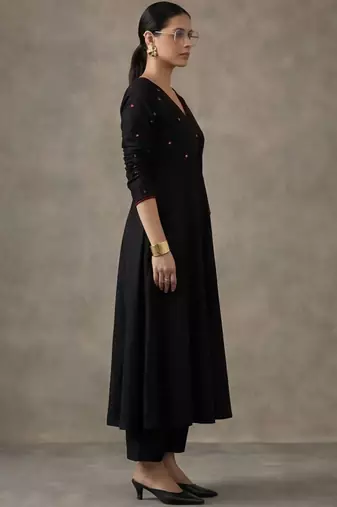workwear women embroidered angrakha mirror work cotton kurta with trousers