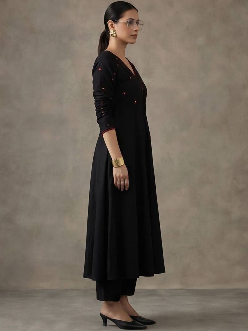 workwear women embroidered angrakha mirror work cotton kurta with trousers