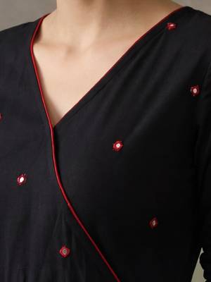 workwear women embroidered angrakha mirror work cotton kurta with trousers 5