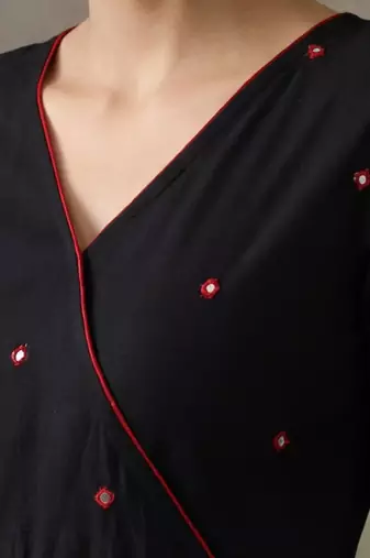 workwear women embroidered angrakha mirror work cotton kurta with trousers