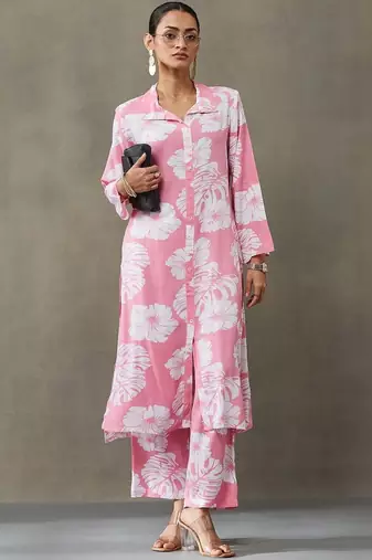 lightweight women floral printed regular kurta with palazzos