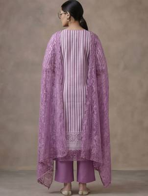 office women striped regular thread work cotton kurta with trousers & with dupatta 6