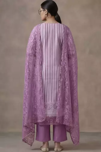 office women striped regular thread work cotton kurta with trousers & with dupatta
