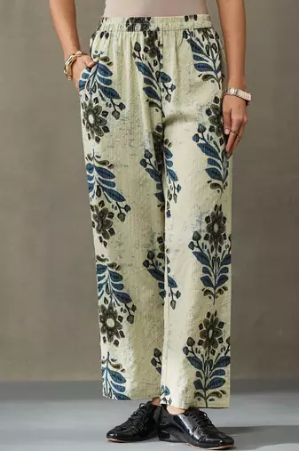 structured women floral embroidered regular thread work cotton kurta with trousers